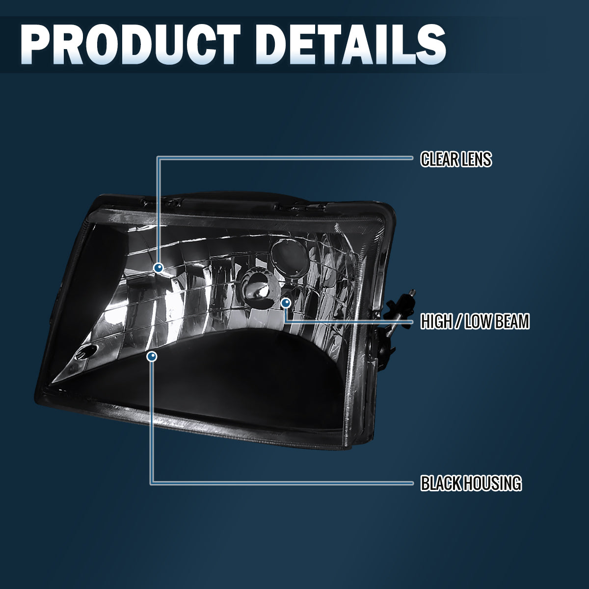 Ronnin - Fits 1998-2000 Ford Ranger Halogen Headlights Pair | Black