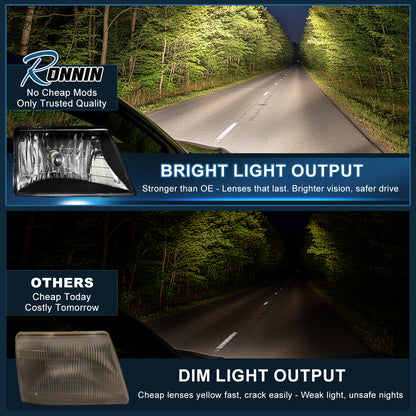 Ronnin - Fits 1998-2000 Ford Ranger Halogen Headlights Pair | Black