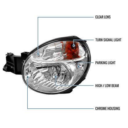 Ronnin - Fits 2002-2003 Subaru Impreza Factory Replacement Halogen Headlights Assembly Pair | Chrome