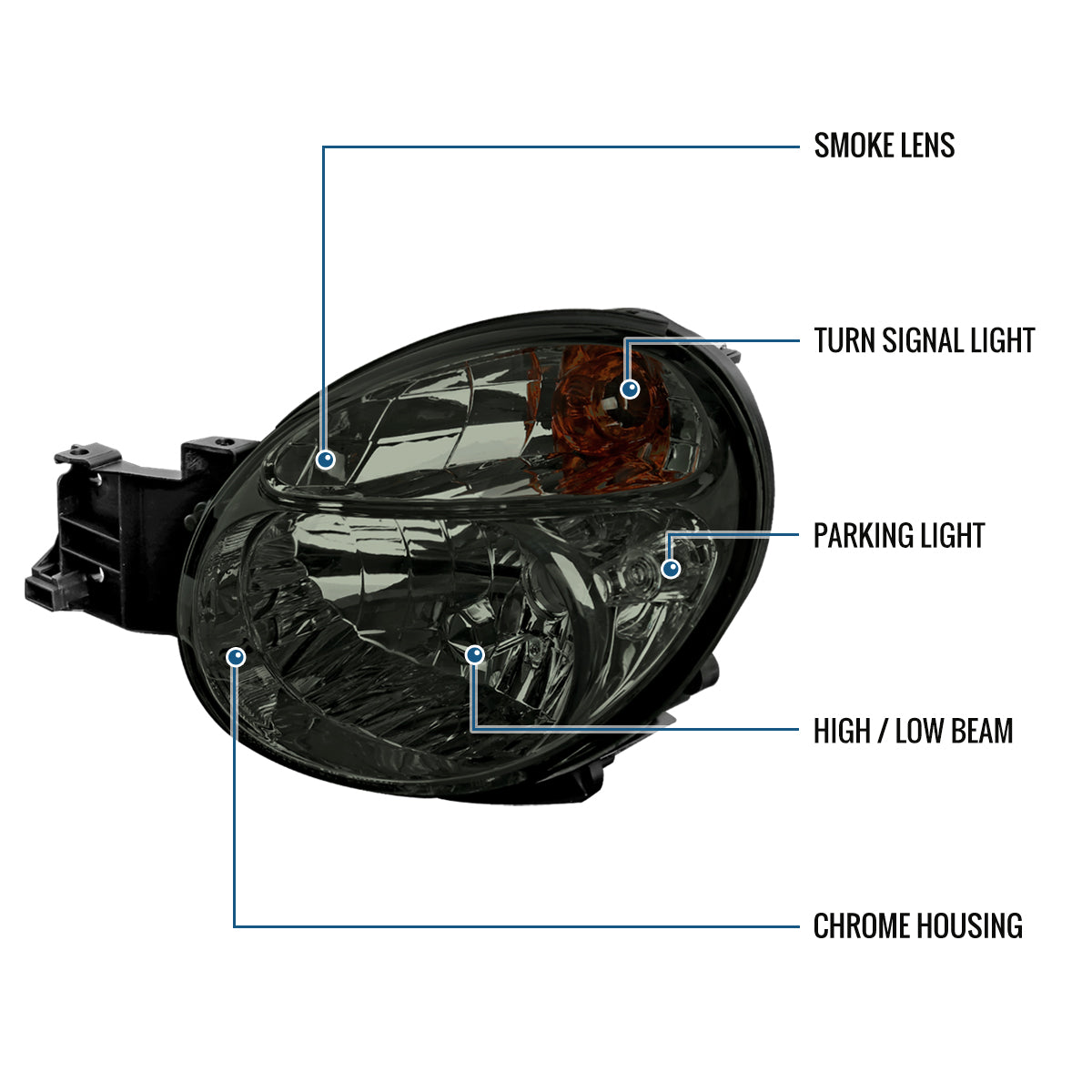 Ronnin - Fits 2002-2003 Subaru Impreza Factory Replacement Halogen Headlights Assembly Pair | Smoke