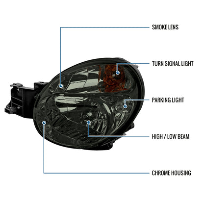 Ronnin - Fits 2002-2003 Subaru Impreza Factory Replacement Halogen Headlights Assembly Pair | Smoke