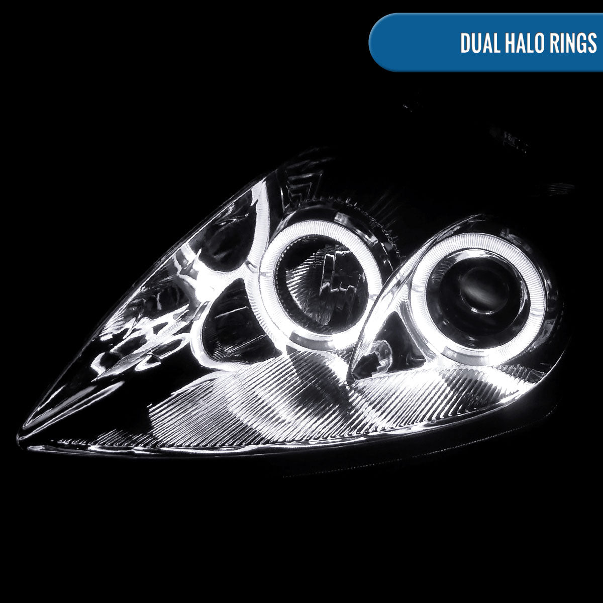 Ronnin - Fits 2000-2005 Mitsubishi Eclipse Upgraded LED Dual Halo Rims Running Lights Projector Headlights Assembly Pair | Chrome