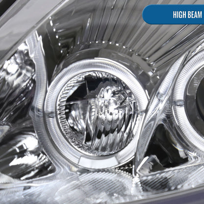 Ronnin - Fits 2000-2005 Mitsubishi Eclipse Upgraded LED Dual Halo Rims Running Lights Projector Headlights Assembly Pair | Chrome