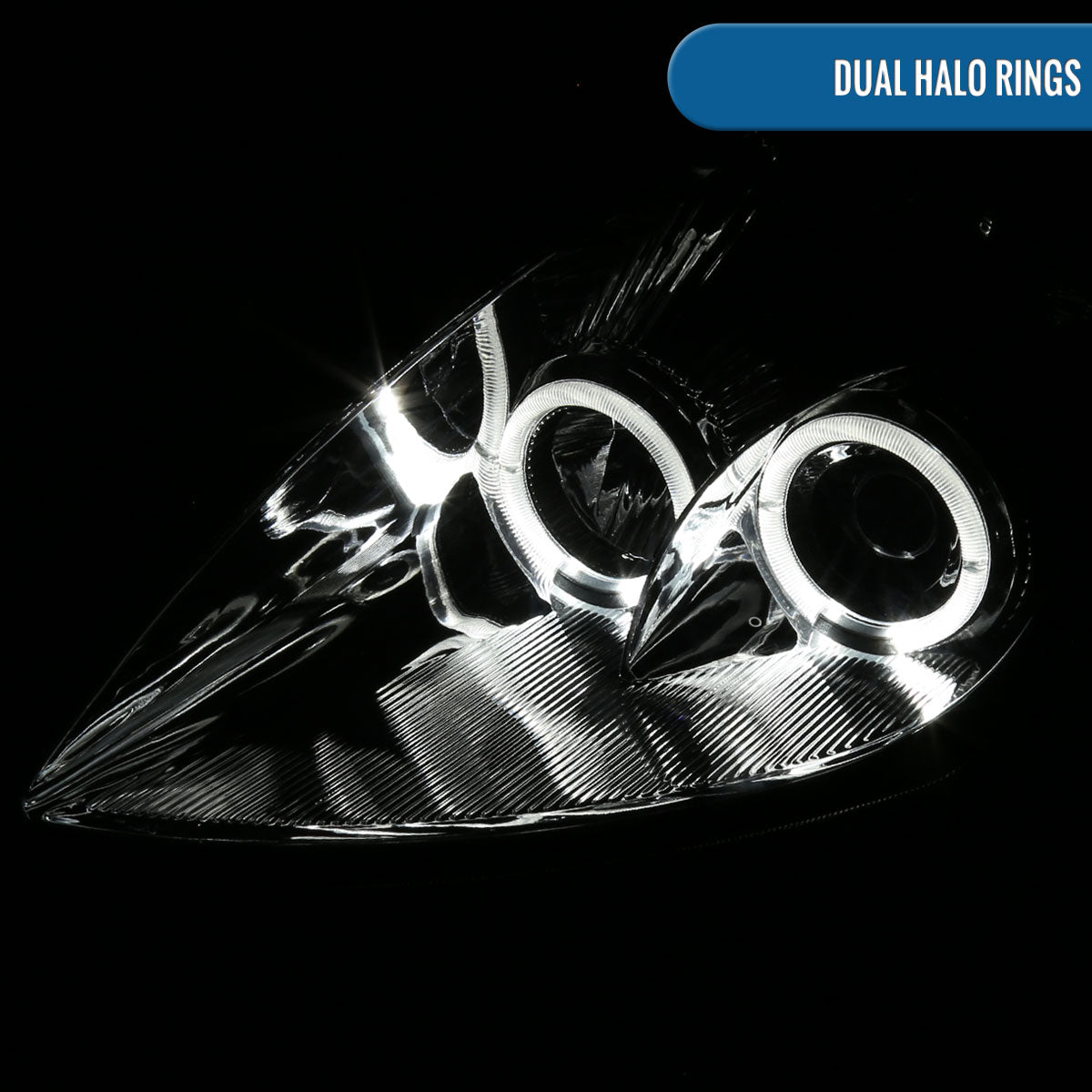 Ronnin - Fits 2000-2005 Mitsubishi Eclipse Upgraded LED Dual Halo Rims Running Lights Projector Headlights Assembly Pair | Smoke