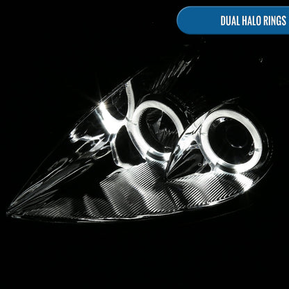 Ronnin - Fits 2000-2005 Mitsubishi Eclipse Upgraded LED Dual Halo Rims Running Lights Projector Headlights Assembly Pair | Smoke