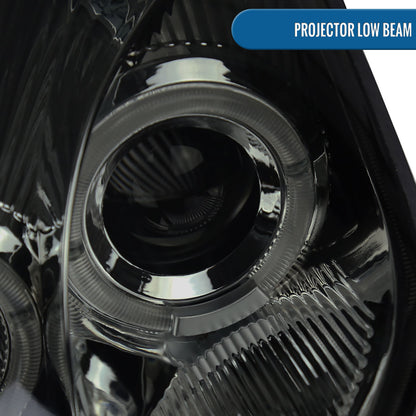 Ronnin - Fits 2000-2005 Mitsubishi Eclipse Upgraded LED Dual Halo Rims Running Lights Projector Headlights Assembly Pair | Smoke