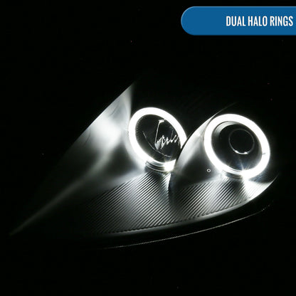 Ronnin - Fits 2000-2005 Mitsubishi Eclipse Upgraded LED Dual Halo Rims Running Lights Projector Headlights Assembly Pair | Black