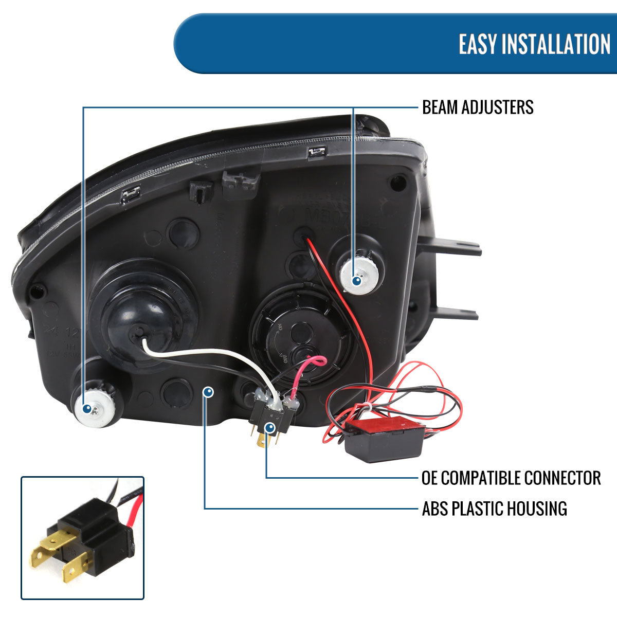 Ronnin - Fits 2000-2005 Mitsubishi Eclipse Upgraded LED Dual Halo Rims Running Lights Projector Headlights Assembly Pair | Black Smoke
