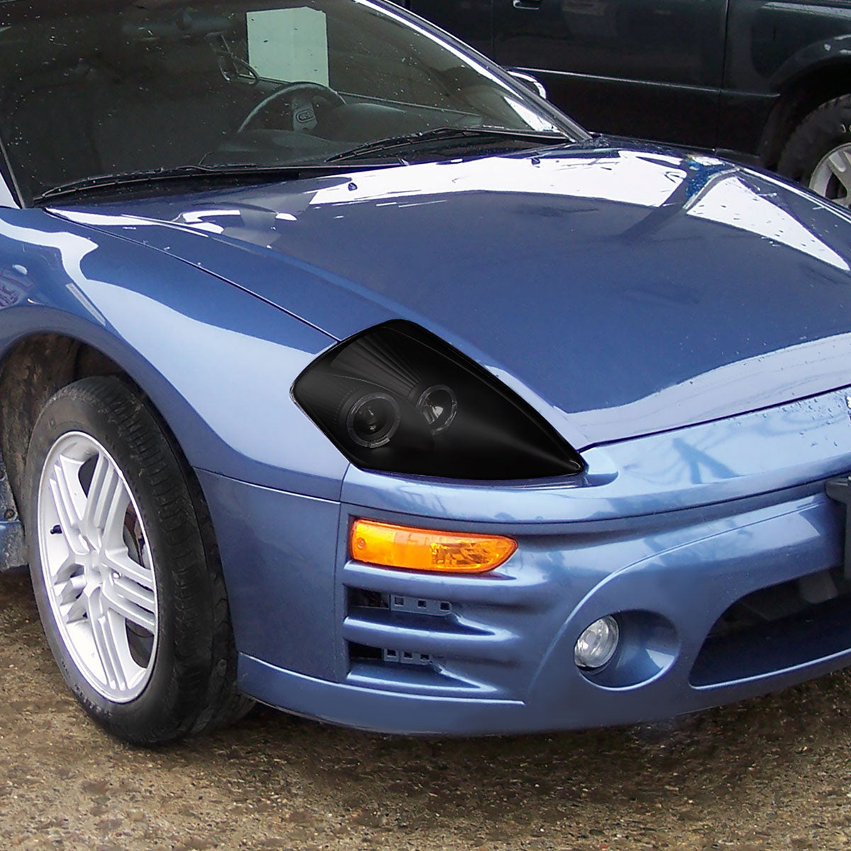 Ronnin - Fits 2000-2005 Mitsubishi Eclipse Upgraded LED Dual Halo Rims Running Lights Projector Headlights Assembly Pair | Black Smoke