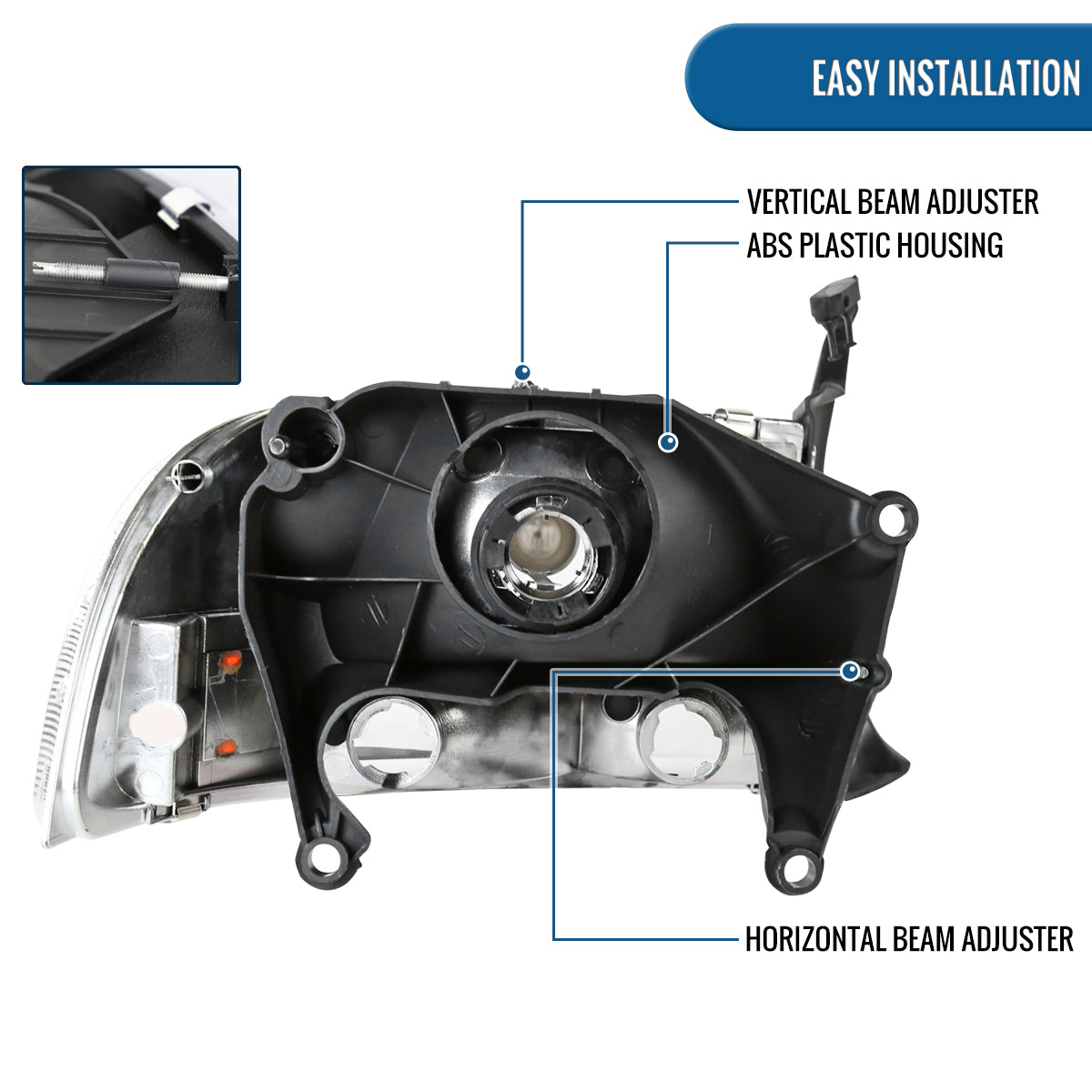 Ronnin - Fits 1997-2004 Dodge Dakota 1998-2003 Durango Replacement Headlights Assembly Pair | Chrome