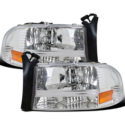 Ronnin - Fits 1997-2004 Dodge Dakota 1998-2003 Durango Replacement Headlights Assembly Pair | Chrome
