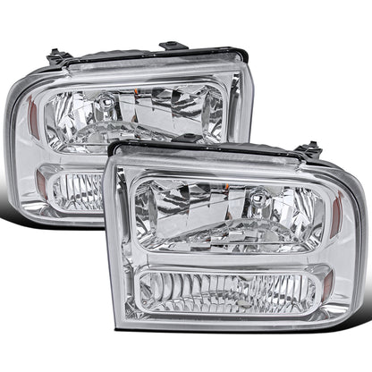 Ronnin - Fits 2005-2007 Ford F250 F350 F450 F550 2005 US Excursion Factory Replacement Headlights Assembly Pair | Chrome