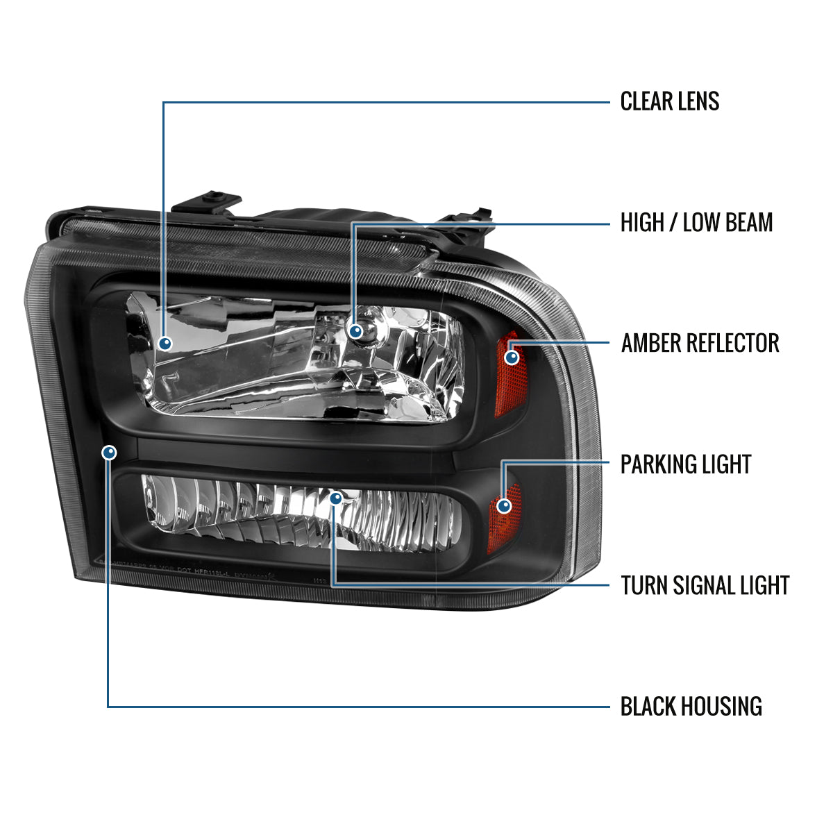 Ronnin - Fits 2005-2007 Ford F250 F350 F450 F550 2005 US Excursion Factory Replacement Headlights Assembly Pair | Black