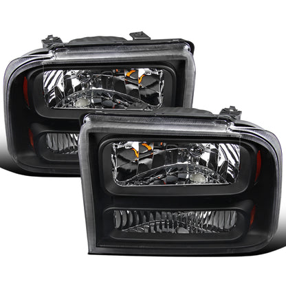 Ronnin - Fits 2005-2007 Ford F250 F350 F450 F550 2005 US Excursion Factory Replacement Headlights Assembly Pair | Black