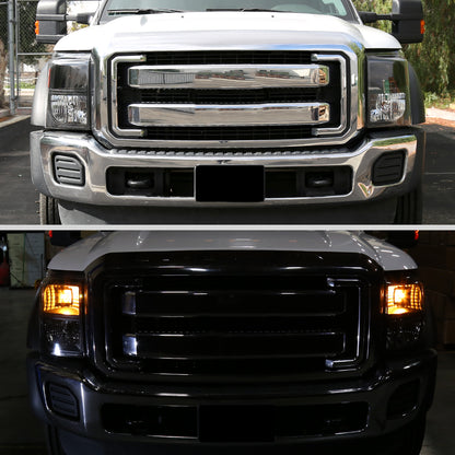 Ronnin - Fits 2011-2016 Ford F250 F350 F450 F550 Super Duty Factory Replacement Headlights Assembly Pair | Black