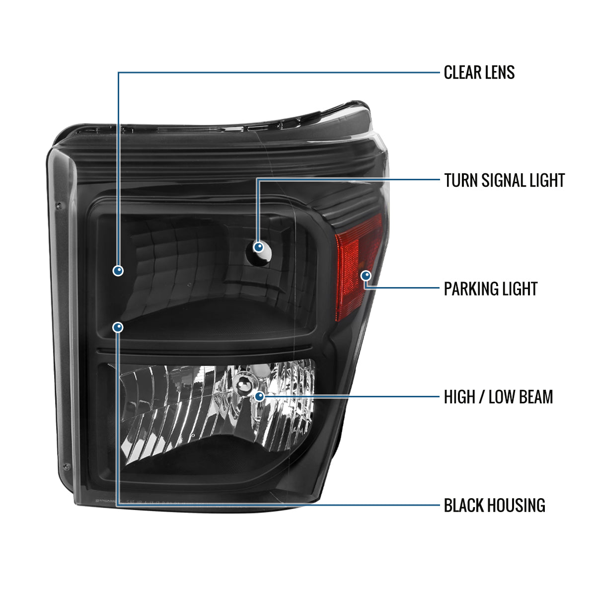 Ronnin - Fits 2011-2016 Ford F250 F350 F450 F550 Super Duty Factory Replacement Headlights Assembly Pair | Black