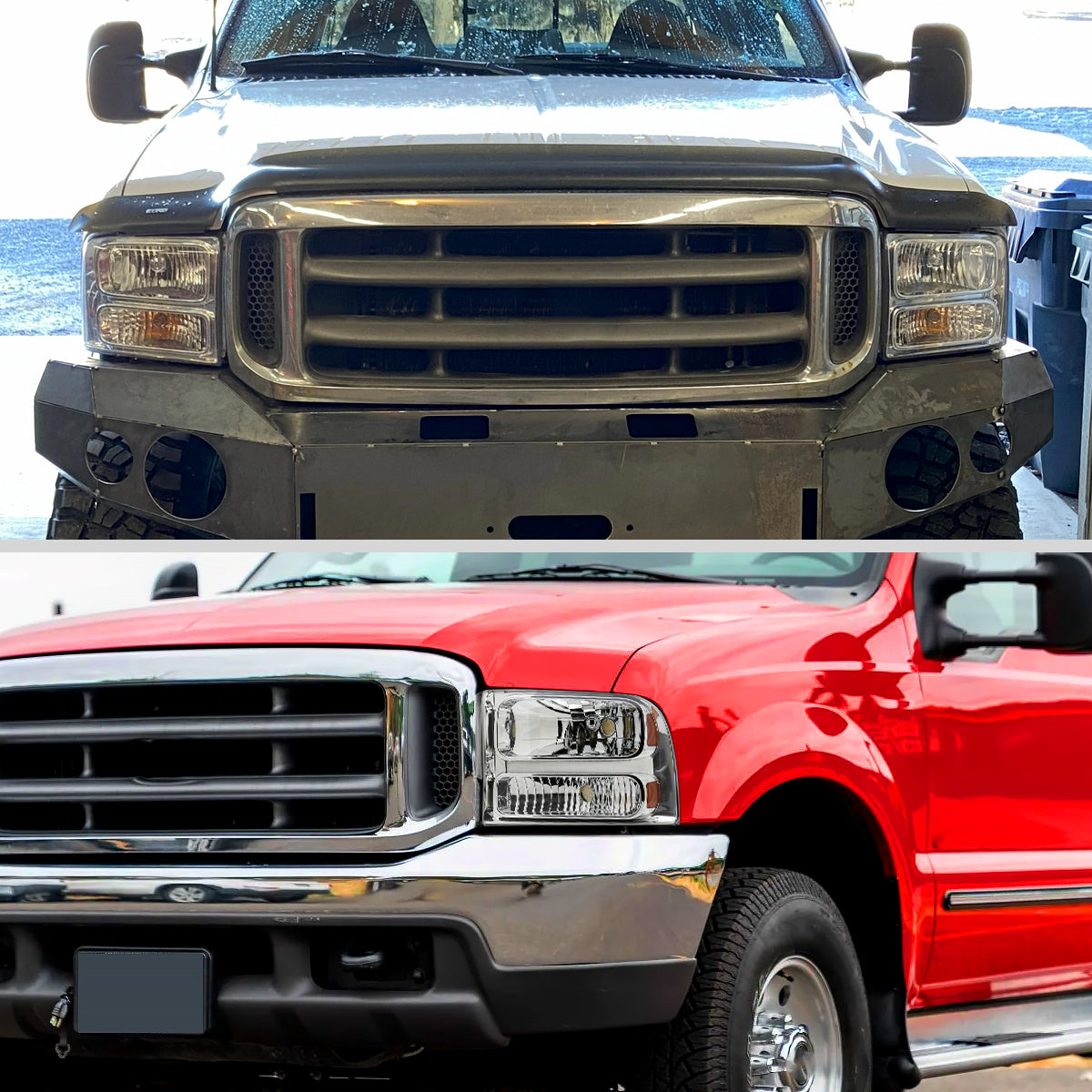 Ronnin - Fits 1999-2004 Ford F250 F350 F450 F550 Super Duty 2000-2004 US Excursion All-in-One Factory Replacement Headlights Assembly Pair | Chrome