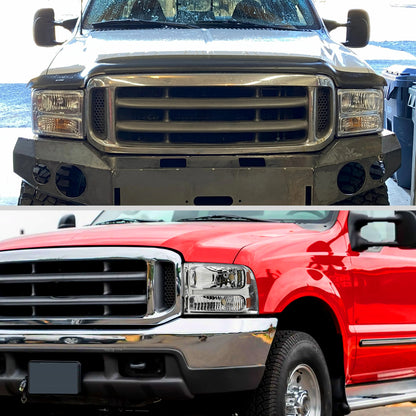 Ronnin - Fits 1999-2004 Ford F250 F350 F450 F550 Super Duty 2000-2004 US Excursion All-in-One Factory Replacement Headlights Assembly Pair | Chrome