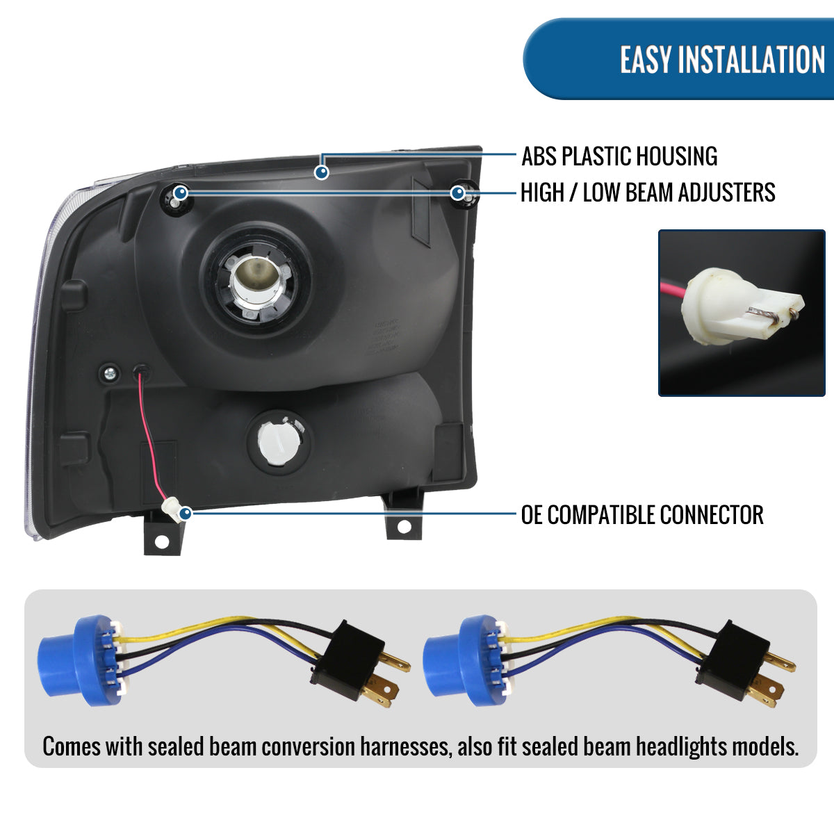 Ronnin - Fits 1999-2004 Ford F250 F350 F450 F550 Super Duty 2000-2004 US Excursion All-in-One Factory Replacement Headlights Assembly Pair | Chrome