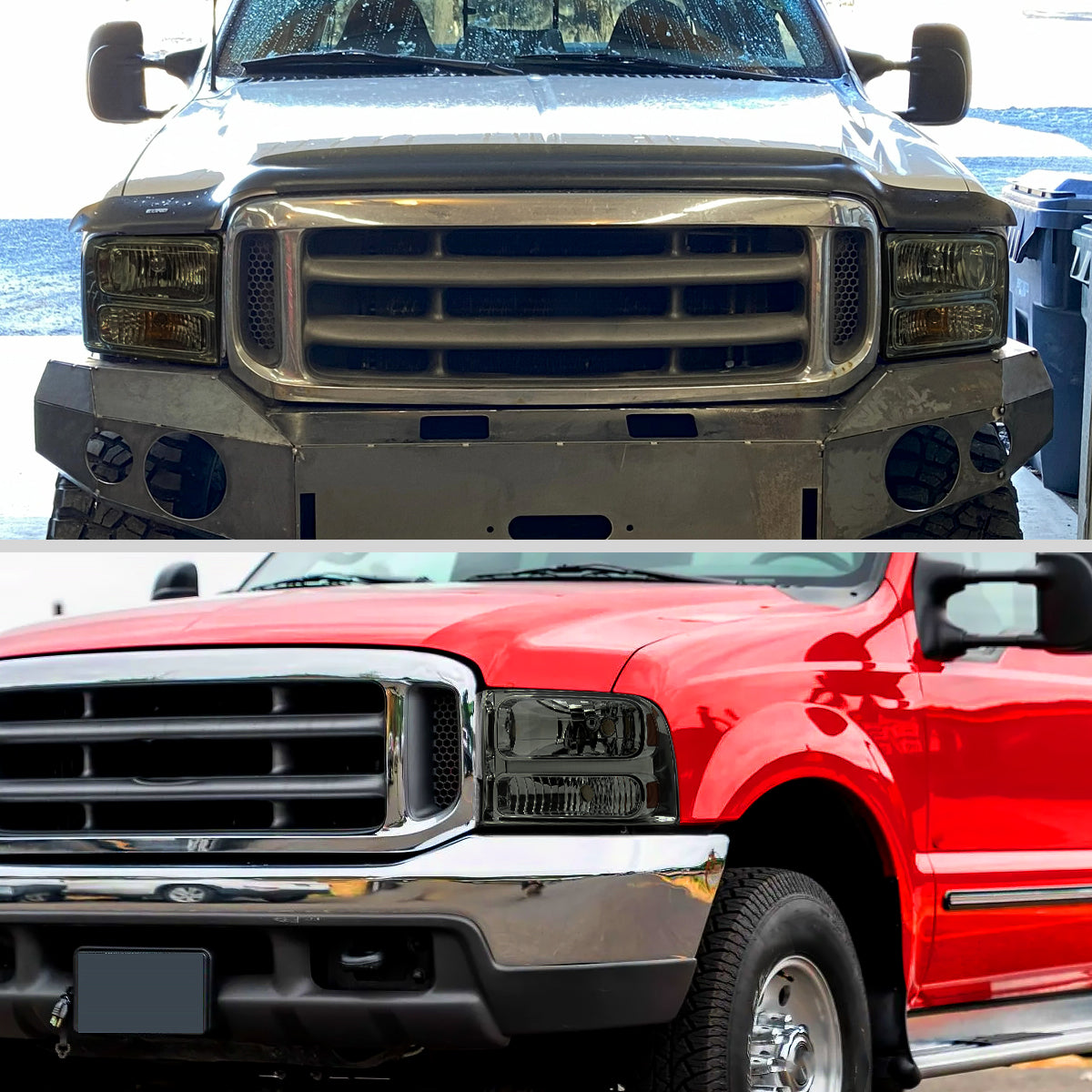 Ronnin - Fits 1999-2004 Ford F250 F350 F450 F550 Super Duty 2000-2004 US Excursion All-in-One Factory Replacement Headlights Assembly Pair | Smoke