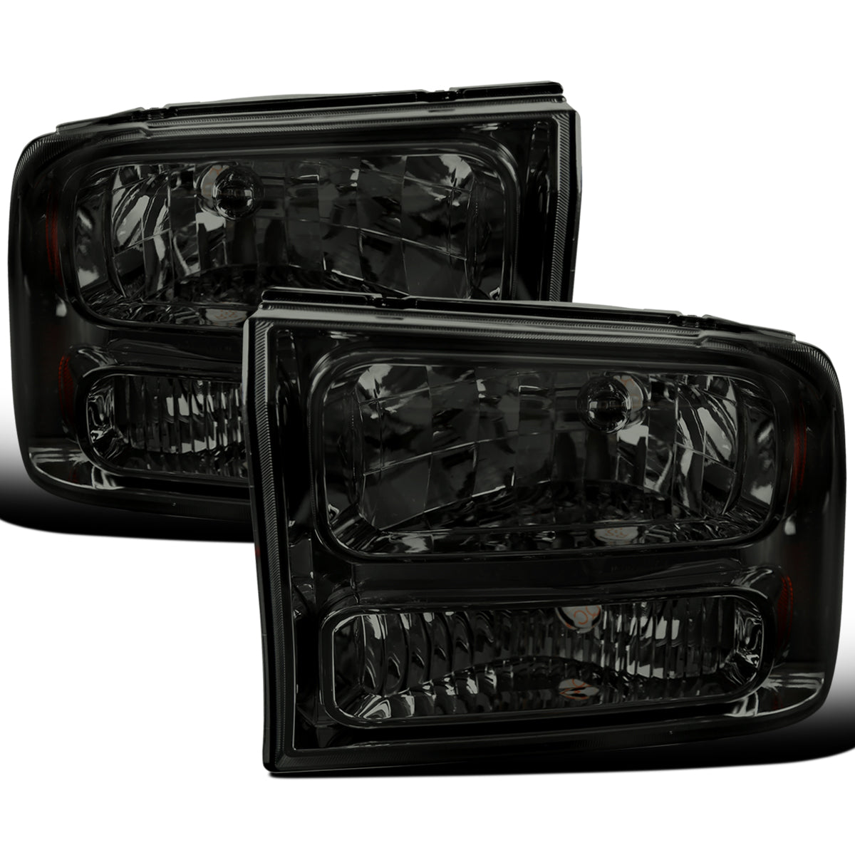 Ronnin - Fits 1999-2004 Ford F250 F350 F450 F550 Super Duty 2000-2004 US Excursion All-in-One Factory Replacement Headlights Assembly Pair | Smoke