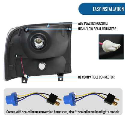 Ronnin - Fits 1999-2004 Ford F250 F350 F450 F550 Super Duty 2000-2004 US Excursion All-in-One Factory Replacement Headlights Assembly Pair | Black