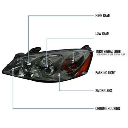 Ronnin - Fits 2005-2010 Pontiac G6 Factory Replacement Headlights Assembly Pair | Smoke
