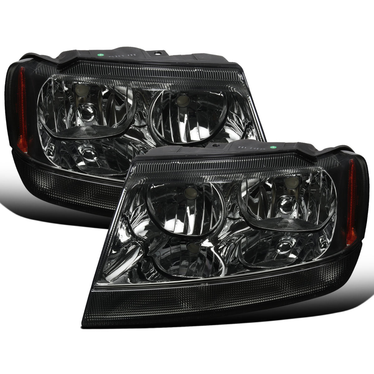 Ronnin - Fits 1999-2004 Jeep Grand Cherokee Factory Replacement Headlights Clear Turn Signal Lens Assembly Pair | Smoke