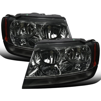 Ronnin - Fits 1999-2004 Jeep Grand Cherokee Factory Replacement Headlights Clear Turn Signal Lens Assembly Pair | Smoke