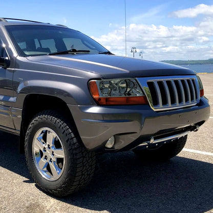 Ronnin - Fits 1999-2004 Jeep Grand Cherokee Factory Replacement Headlights Amber Turn Signals Lens Assembly Pair | Smoke