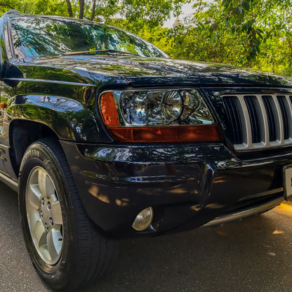 Ronnin - Fits 1999-2004 Jeep Grand Cherokee Factory Replacement Headlights Amber Turn Signals Lens Assembly Pair | Smoke