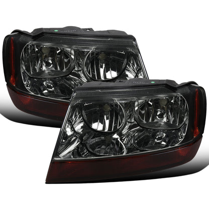 Ronnin - Fits 1999-2004 Jeep Grand Cherokee Factory Replacement Headlights Amber Turn Signals Lens Assembly Pair | Smoke