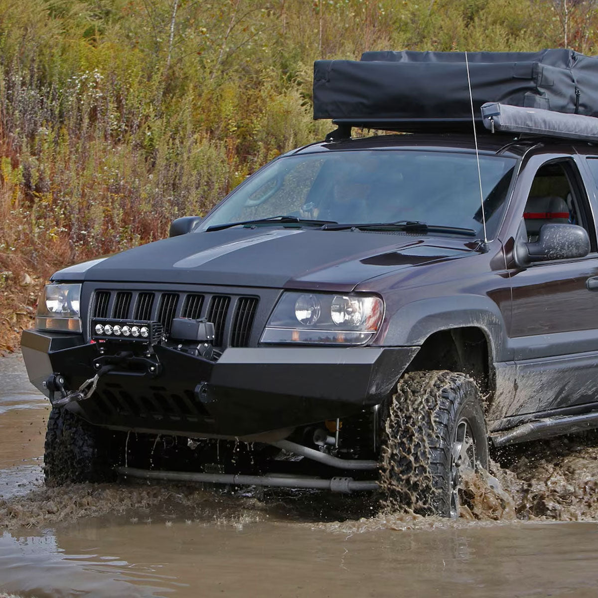 Ronnin - Fits 1999-2004 Jeep Grand Cherokee Factory Replacement Headlights Clear Turn Signal Lens Assembly Pair | Black