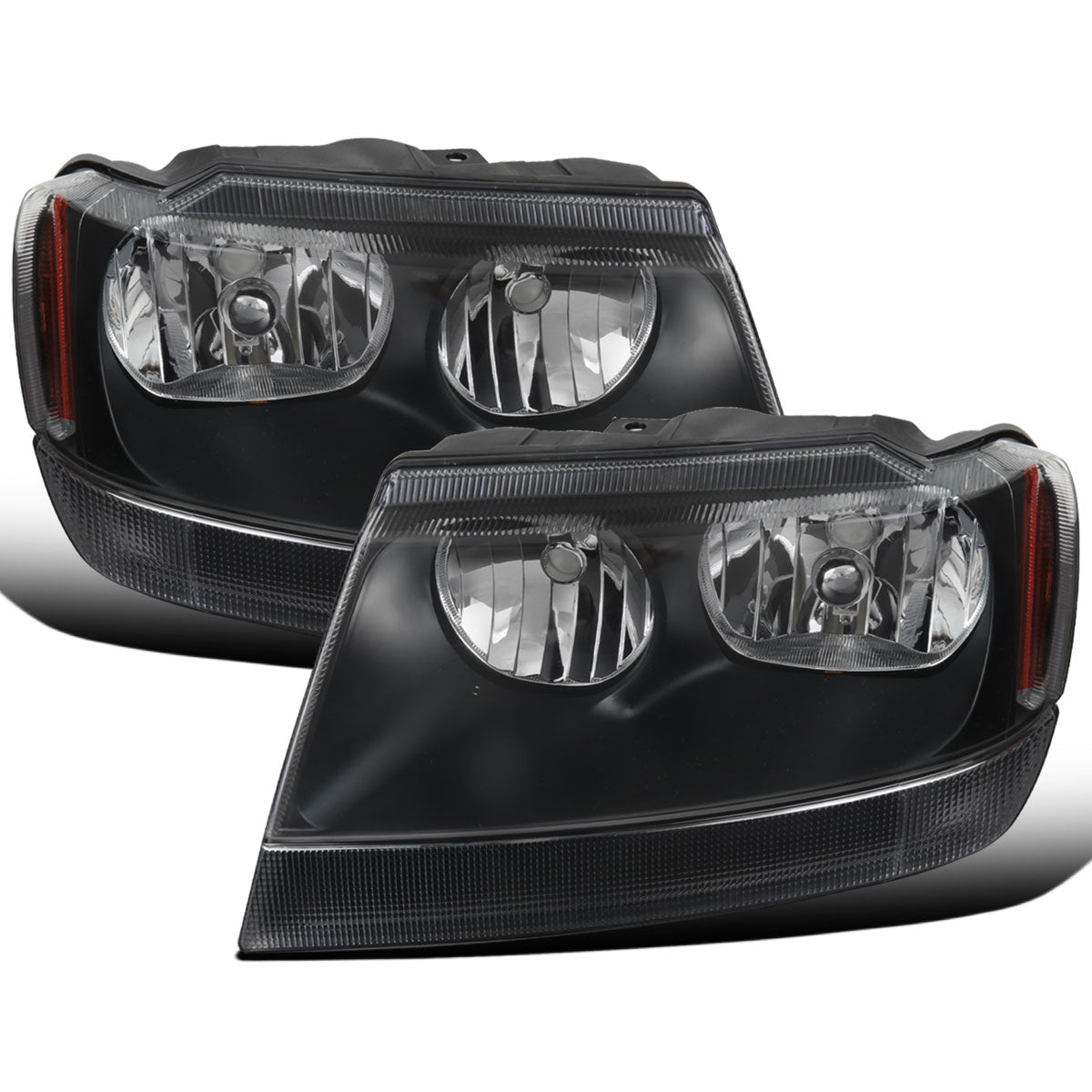 Ronnin - Fits 1999-2004 Jeep Grand Cherokee Factory Replacement Headlights Clear Turn Signal Lens Assembly Pair | Black