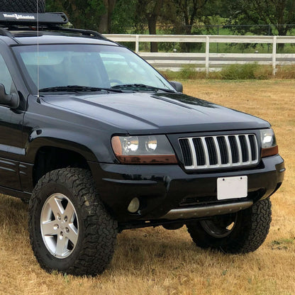 Ronnin - Fits 1999-2004 Jeep Grand Cherokee Factory Replacement Headlights Amber Turn Signals Lens Assembly Pair | Black