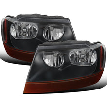 Ronnin - Fits 1999-2004 Jeep Grand Cherokee Factory Replacement Headlights Amber Turn Signals Lens Assembly Pair | Black