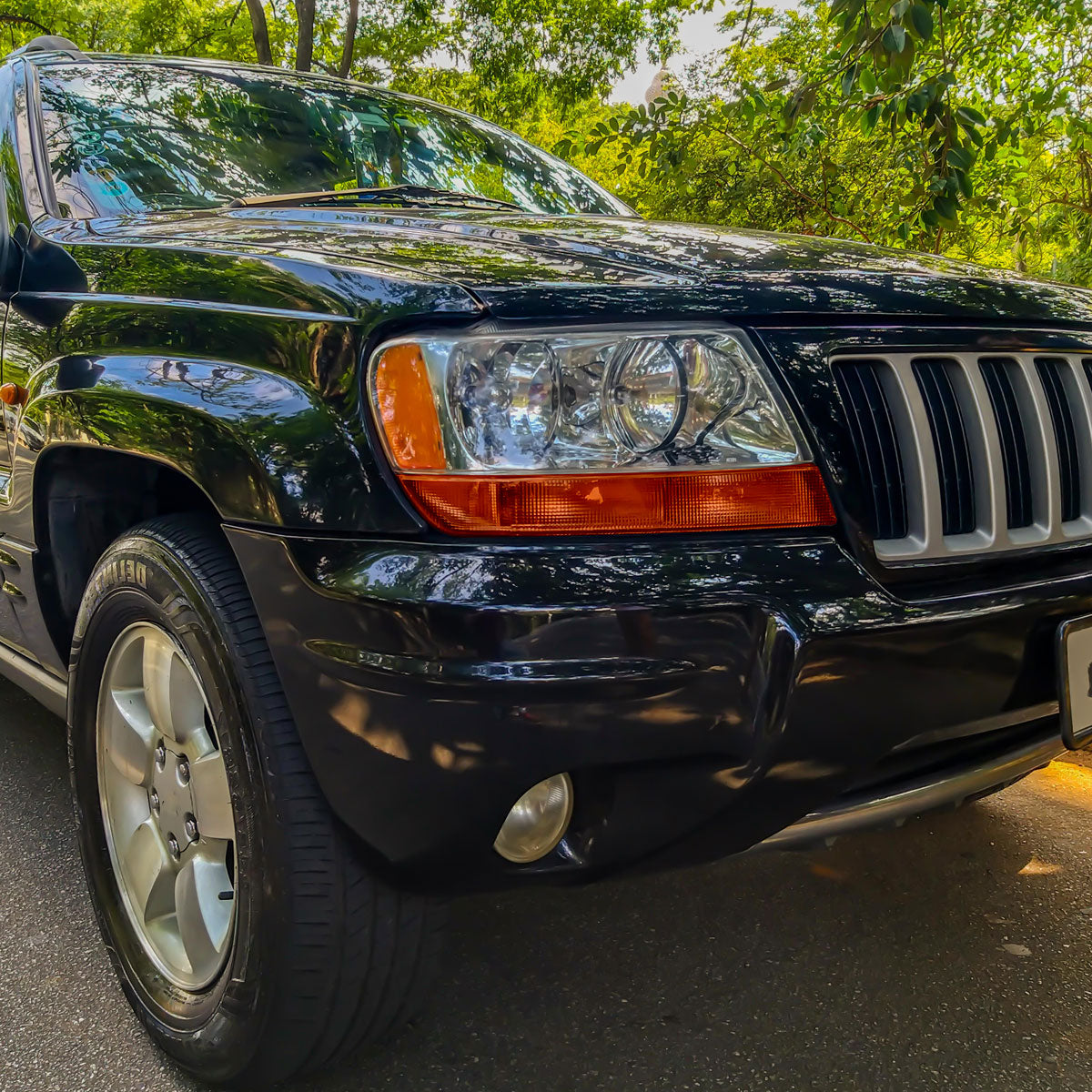 Ronnin - Fits 1999-2004 Jeep Grand Cherokee Factory Replacement Headlights Amber Turn Signals Lens Assembly Pair | Chrome