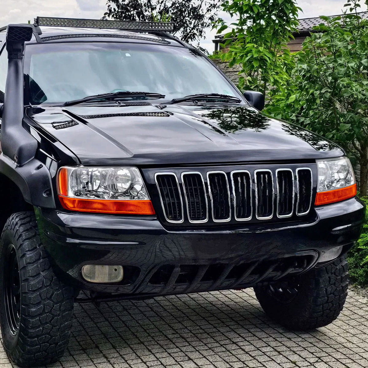 Ronnin - Fits 1999-2004 Jeep Grand Cherokee Factory Replacement Headlights Amber Turn Signals Lens Assembly Pair | Chrome