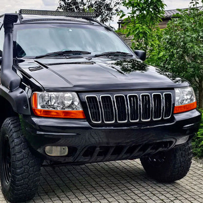 Ronnin - Fits 1999-2004 Jeep Grand Cherokee Factory Replacement Headlights Amber Turn Signals Lens Assembly Pair | Chrome