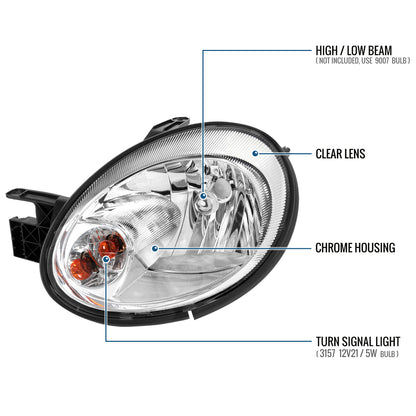 Ronnin - Fits 2003-2005 Dodge Neon Factory Replacement Headlights Assembly Pair | Chrome