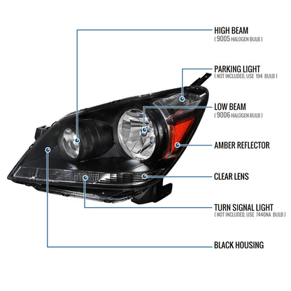 Ronnin - Fits 2005-2007 Honda Odyssey Factory Direct Replacement Headlights Accessories Pair | Black