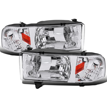 Ronnin - Fits 1994-2002 Dodge Ram 1500 2500 3500 All-in One Factory Replacement Headlights + Corner Signal Lamps Assembly Pair | Chrome