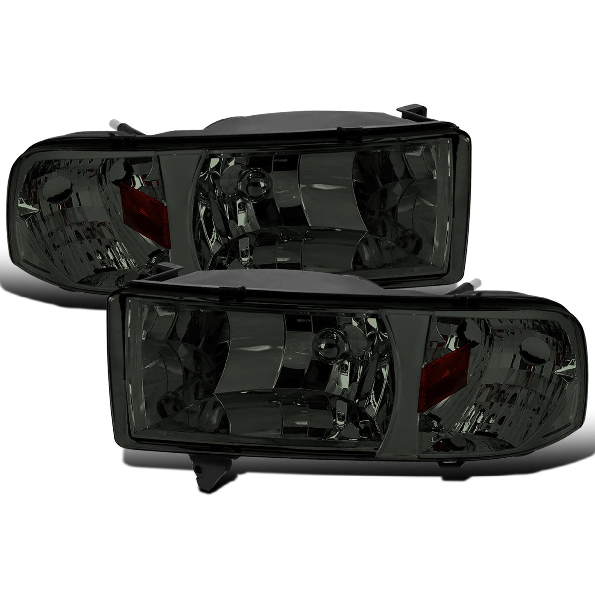 Ronnin - Fits 1994-2002 Dodge Ram 1500 2500 3500 All-in One Factory Replacement Headlights + Corner Signal Lamps Assembly Pair | Smoke