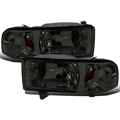 Ronnin - Fits 1994-2002 Dodge Ram 1500 2500 3500 All-in One Factory Replacement Headlights + Corner Signal Lamps Assembly Pair | Smoke