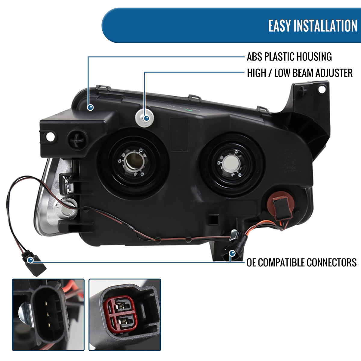 Ronnin - Fits 2006-2010 Dodge Charger Factory Replacement Halogen Headlights Assembly Pair | Smoke