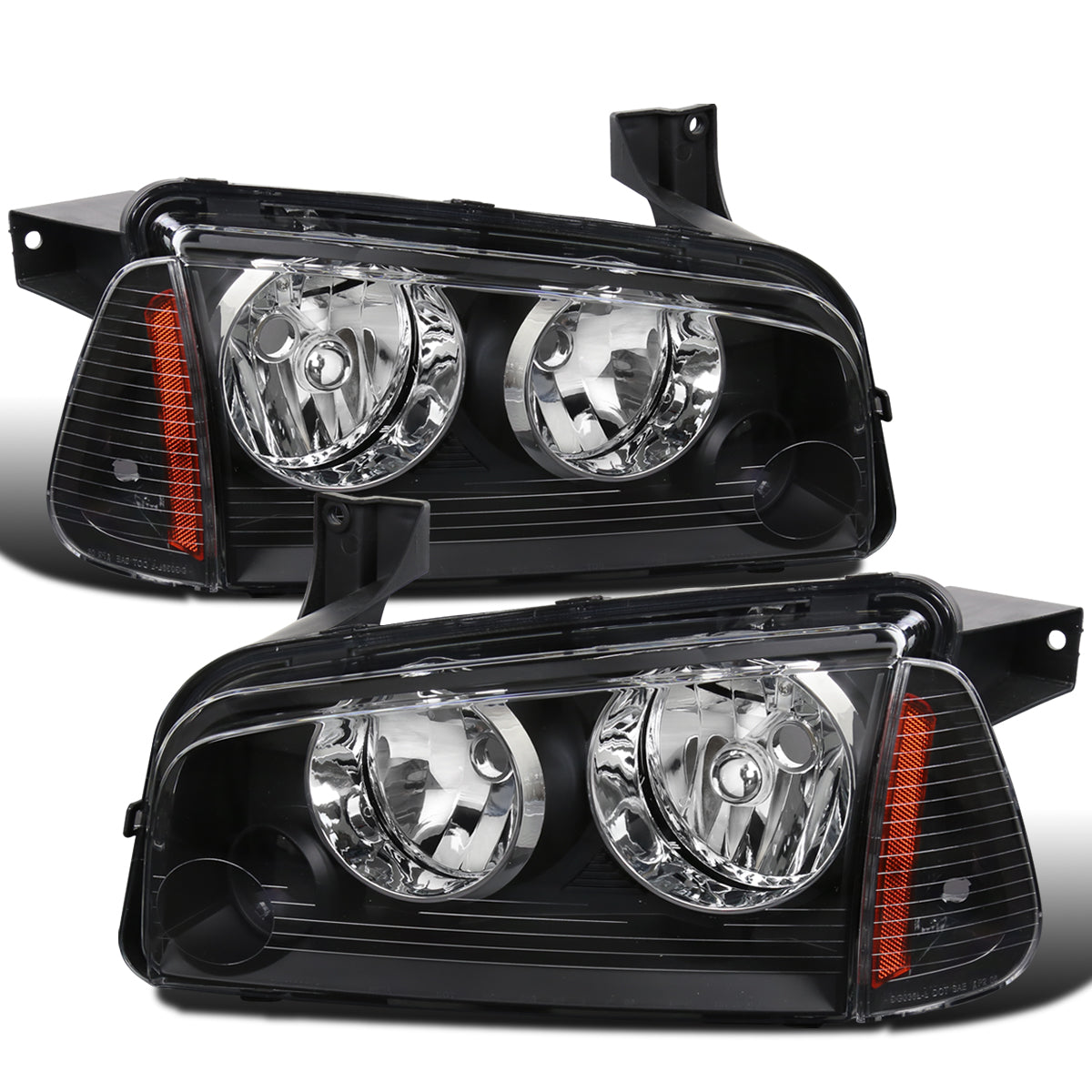 Ronnin - Fits 2006-2010 Dodge Charger Factory Replacement Halogen Headlights Assembly Pair | Black