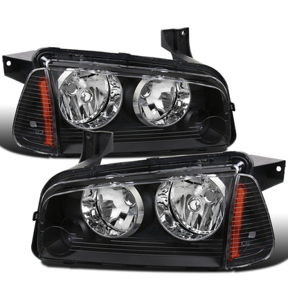 Ronnin - Fits 2006-2010 Dodge Charger Factory Replacement Halogen Headlights Assembly Pair | Black
