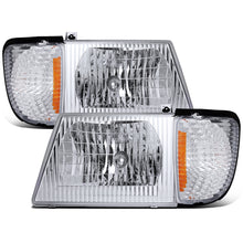 Ronnin - Fits 1992-2006 Ford Econoline E-Series Cargo Van Factory Headlights + Corner Parking Signal Lamps Replacement Assembly Pair | Chrome