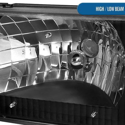 Ronnin - Fits 1992-2006 Ford Econoline E-Series Cargo Van Factory Headlights + Corner Parking Signal Lamps Replacement Assembly Pair | Black