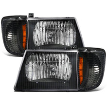 Ronnin - Fits 1992-2006 Ford Econoline E-Series Cargo Van Factory Headlights + Corner Parking Signal Lamps Replacement Assembly Pair | Black